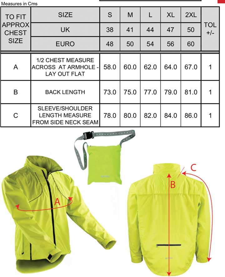 Unisex Trail & Track Radsport Jacke | Spiro - Größentabele