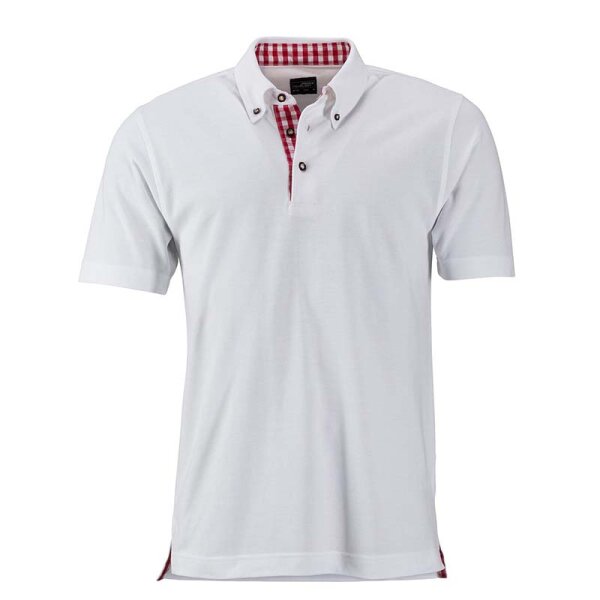 Klassisches Poloshirt im Trachtenlook | James & Nicholson weiß/rot/weiß XL