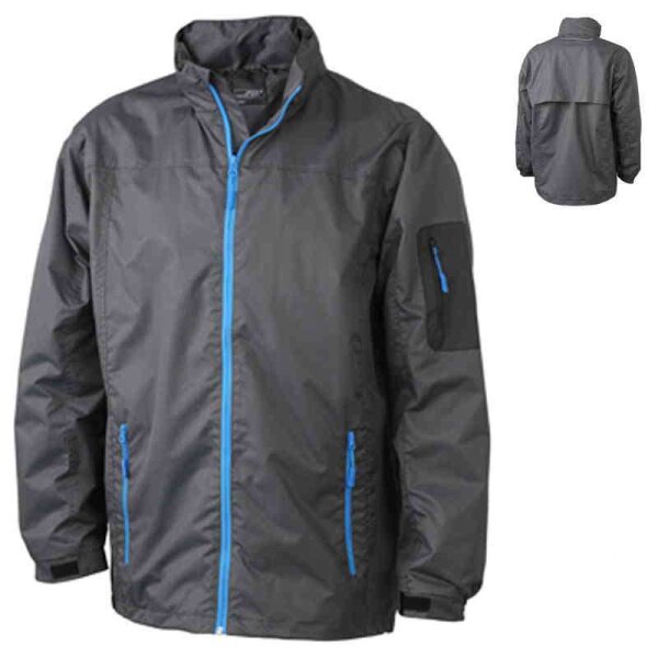 Sportliche Herren Regenjacke | James & Nicholson carbon/aqua M