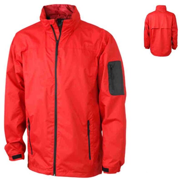 Sportliche Herren Regenjacke | James & Nicholson rot/schwarz M