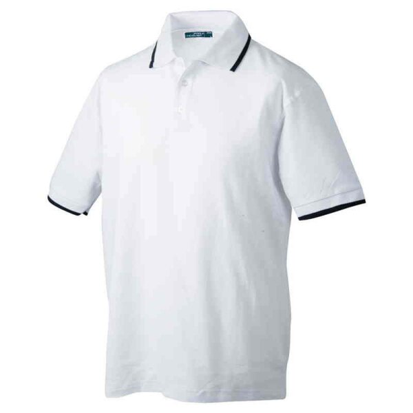 Poloshirt mit Kontraststreifen | James & Nicholson weiß/navy 3XL