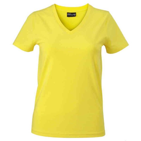 Tailliertes Damen T-Shirt mit V-Ausschnitt | James & Nicholson gelb XXL