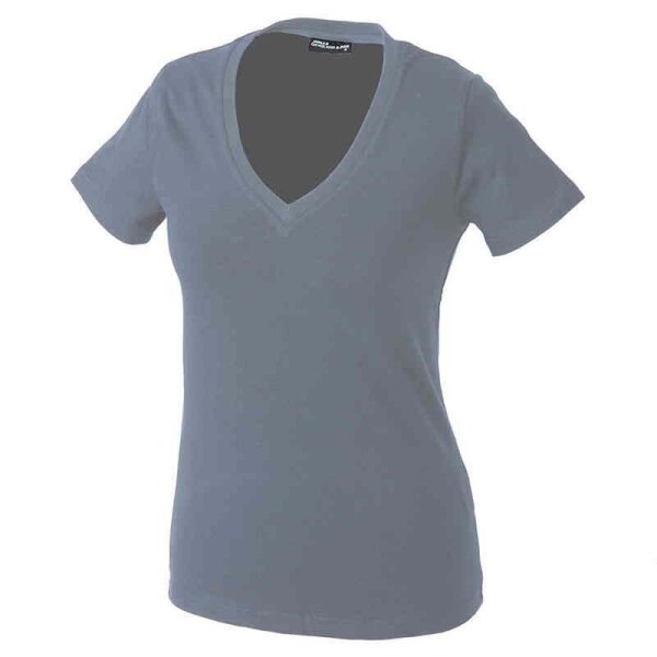 Tailliertes Damen T-Shirt mit V-Ausschnitt | James & Nicholson grau XXL