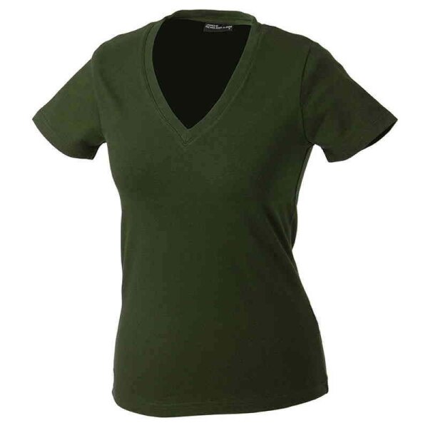 Tailliertes Damen T-Shirt mit V-Ausschnitt | James & Nicholson olive XXL