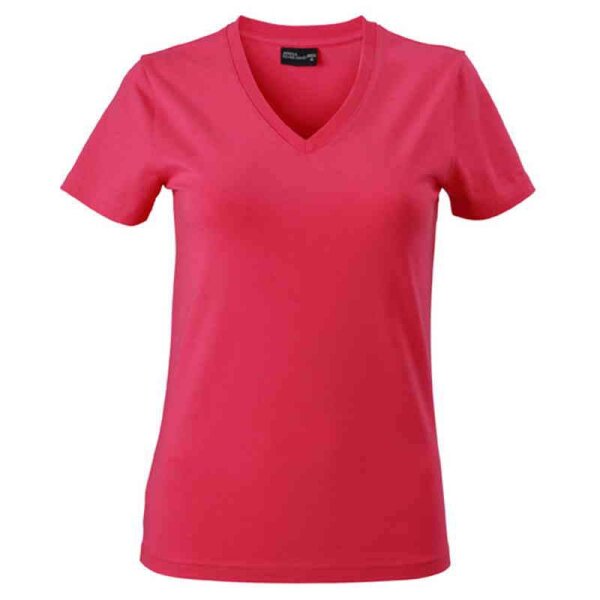 Tailliertes Damen T-Shirt mit V-Ausschnitt | James & Nicholson pink S