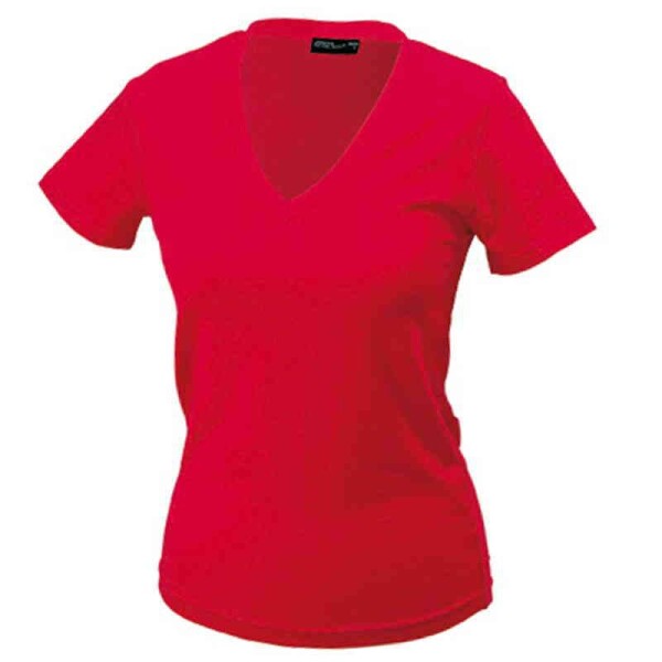 Tailliertes Damen T-Shirt mit V-Ausschnitt | James & Nicholson rot L