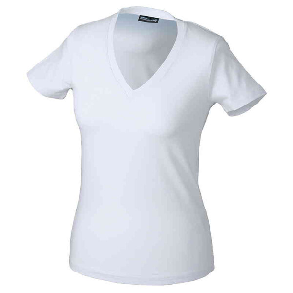 Tailliertes Damen T-Shirt mit V-Ausschnitt | James & Nicholson weiß XL