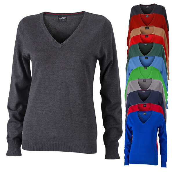 Damen V-Ausschnitt Pullover | James & Nicholson